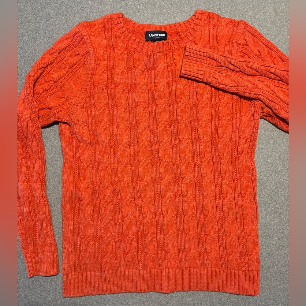 Lands' End Women's Drifter Orange‎ Cable Knit Sweater. SZ M(10-12)